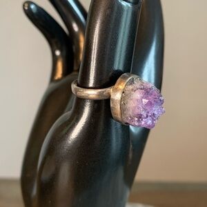 Sterling Silver Ring Raw Amethyst Purple Stamped 925 Vintage Size 7.5 Chunky